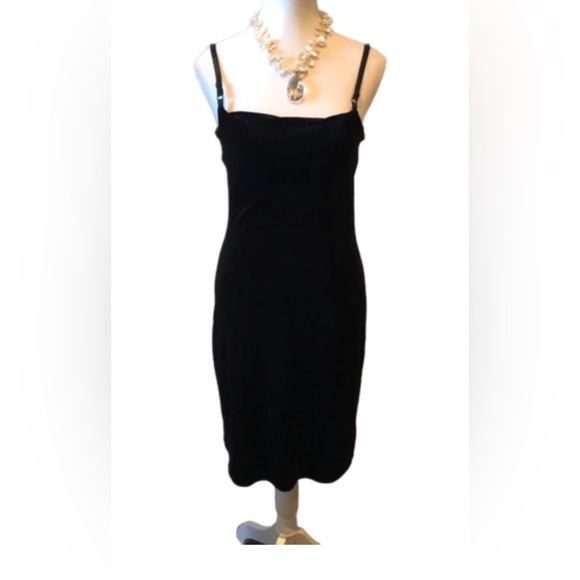 Vintage Ralph Lauren Black Velvet Dress Adjustable Spaghetti Straps Size M - Picture 3 of 10